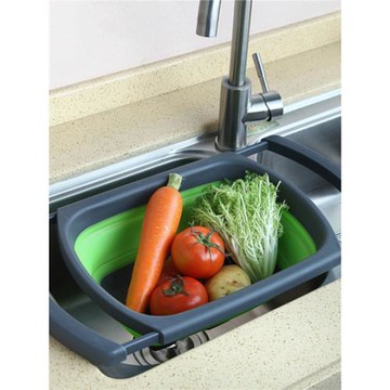 硅膠折疊水槽瀝水籃廚房洗菜籃家用鏤空水果盆可伸縮戶外創意水盆
