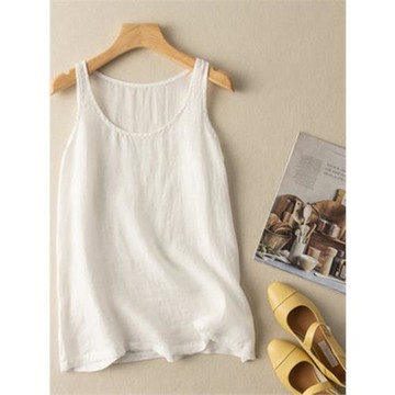 背心吊帶純色文藝復古棉麻背心2025年夏季新款大碼寬松減齡上衣女