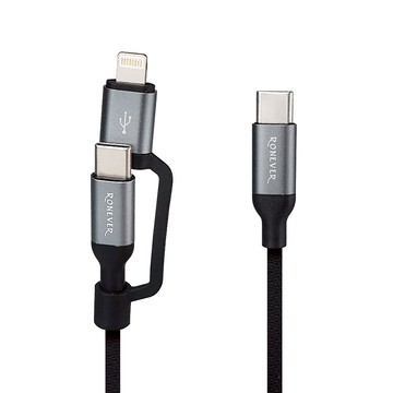 RONEVER TYPE-C-C+Lightning 鋁合金二合一充電線 VPC171 28g  120cm  太空灰  1條