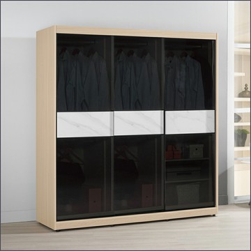 6尺鋁框推門衣櫥黑玻璃 收納衣櫃 滑門衣櫥 【149B120125】Leader傢居館149-A211+A211+A209