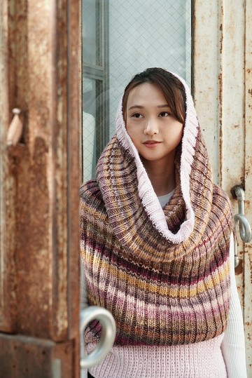 羅紋撞色 全身 毛線 針織 長背心 連帽 短背心