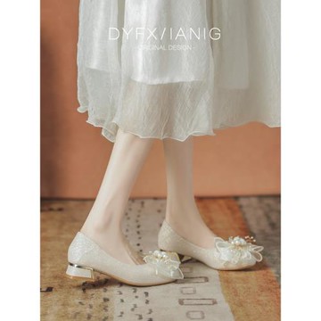 絕美訂婚鞋新娘禾秀婚紗兩穿不累腳禮服旗袍粗低跟伴娘鞋日常可穿