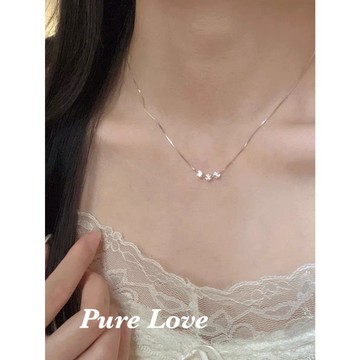 Pure Love樂芙 / 正韓 銀飾【S925純銀】N01135簡約通體純銀5A級鋯石閃鑽蛇骨鎖骨鏈 短項鏈 / 銀
