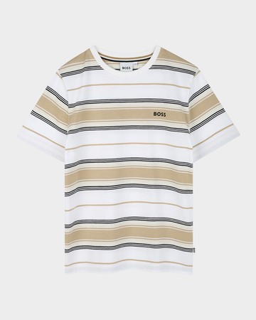 Boy's Short-Sleeve Cotton Jersey Stripe T-Shirt, Size 14-16