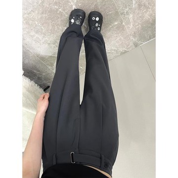 灰色高腰西裝褲女高級感垂感春秋款長褲大碼胖mm顯瘦直筒休閑褲