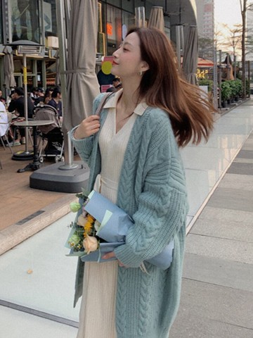 中長款毛衣開衫外套女秋冬慵懶風上衣新款春秋寬松外穿針織衫