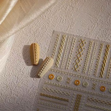 冬日復古高級毛衣紋美甲貼紙浮雕立體溫暖奶咖毛衣紋鈕釦指甲貼紙優質