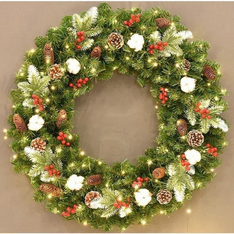クリスマスリースクリスマス飾り45cmled電飾付きクリスマスツリーリースドア玄関庭園部屋壁飾りガーランド松かさおしゃれ 通販 Lineポイント最大get Lineショッピング