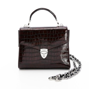 ASPINAL of LONDON MIDI Mayfair2 Bag (暗紅)(鱷魚壓紋銀黑雙色鍊帶)