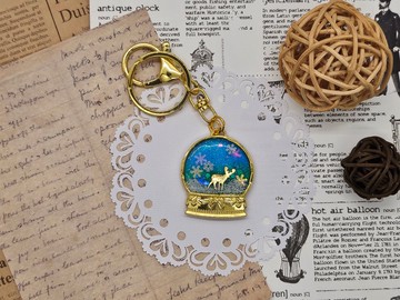 原創吊飾 雪夜尋鹿 水晶球 冬季新作 手作 鑰匙圈 禮物