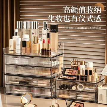 【熱賣】化妝品收納盒桌面大容量分層家用防塵梳妝檯透明護膚品口紅置物架