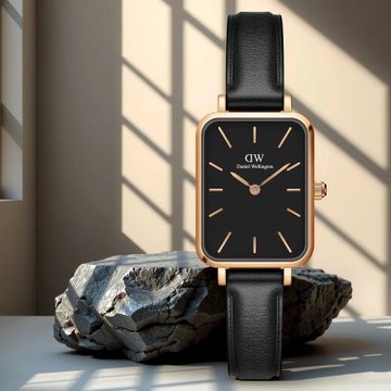 Daniel Wellington DW 女錶 Quadro Sheffield 方形典雅手錶 新春換新 送禮首選-20x26mm/玫瑰金框x黑皮帶 DW00100435