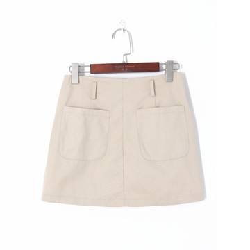 春季女裝時尚韓版清新純色包臀A字裙高腰雙口袋顯瘦半身裙