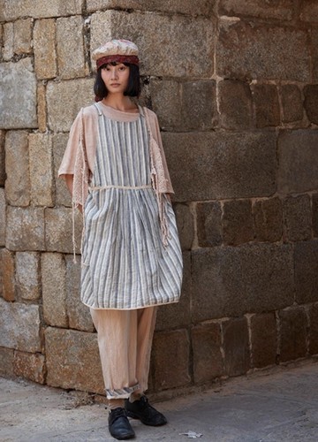 法式復古 條紋植物染圍裙