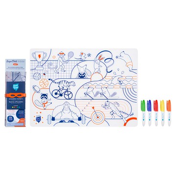 Super Petit 矽膠彩繪餐墊 動物運動會 含5支可擦拭彩色筆  40 x 30cm  1組