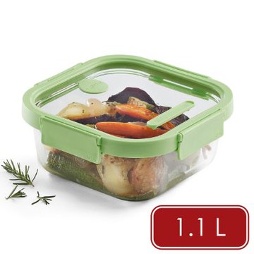 《LEKUE》方形可微波玻璃密封保鮮盒-嫩綠1.1L-- 可微波便當盒 收納盒 環保餐盒