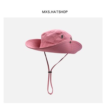 西部牛仔帽女日系情侶百搭抽繩漁夫帽戶外遮陽露營登山釣魚帽男夏