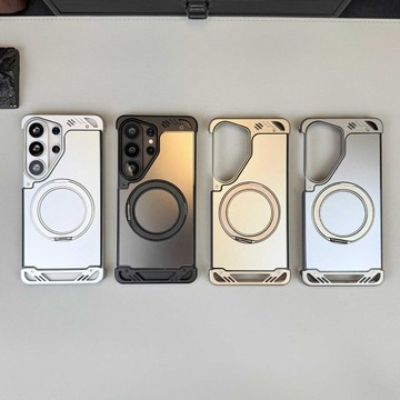 適用三星S26Ultra無邊機甲手機殼S25U香薰原色金屬旋轉支架殼
