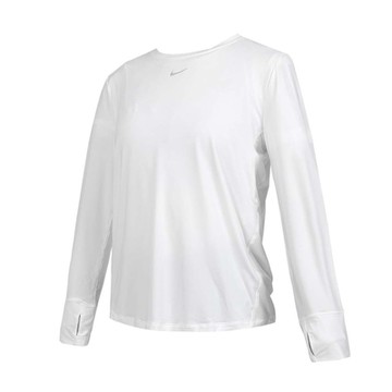 NIKE 女DRI-FIT長袖T恤-休閒 慢跑 運動 上衣 FN2802-100 白灰