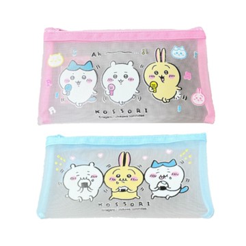 吉伊卡哇 紗網平面筆袋-粉紅/藍