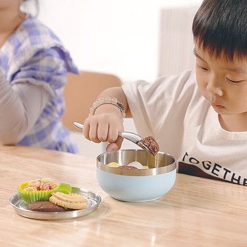 KOM - 磨砂316不鏽鋼兒童隔熱碗-角落小夥伴-玩偶服裝(藍色)