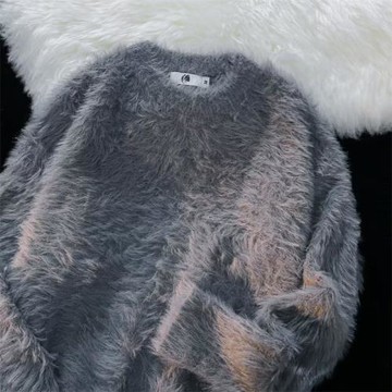 秋冬季純色保暖內搭針織衫男日系潮牌復古寬松軟糯毛茸茸圓領毛衣