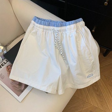 🍉韓版鬆弛感拼接腰頭短褲女夏季2026抽繩寬鬆慵懶風休閒運動短褲女