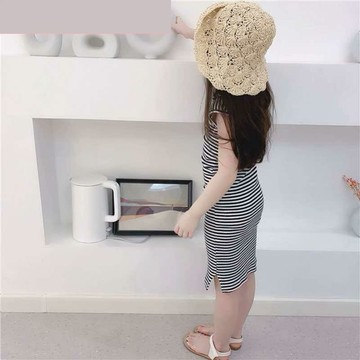 兒童連衣裙T恤裙夏季女童修身背心裙女寶黑白條紋打底裙子潮