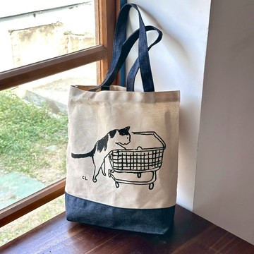 灰灰推車 藍底帆布袋