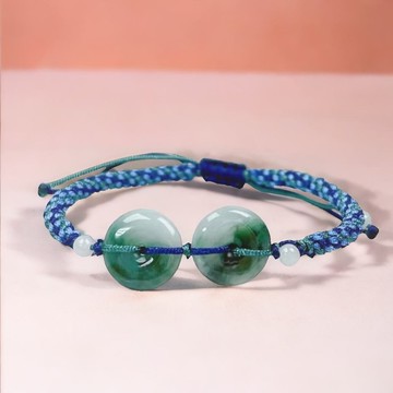 【願‧平安】飄綠花平安扣編織手鍊 | 天然緬甸A貨翡翠 | 送禮