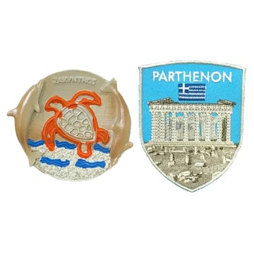A-ONE 匯旺 希臘海龜特色地標磁鐵 + 希臘帕德嫩神廟補丁2件組 台灣產  7.5 x 6cm  多色