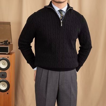 秋冬季半拉鍊針織衫男韓版潮流慵懶風寬鬆毛衣男