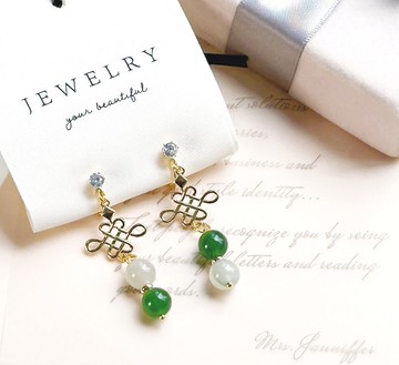 琉璃玉如意耳夾耳環/旗袍耳環/復古耳環/ 母親節禮物