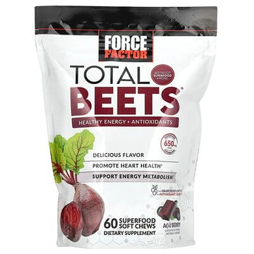 Force Factor, Total Beets®，健康能量 + 抗氧劑，巴西莓，60 片 Superfood 咀嚼片