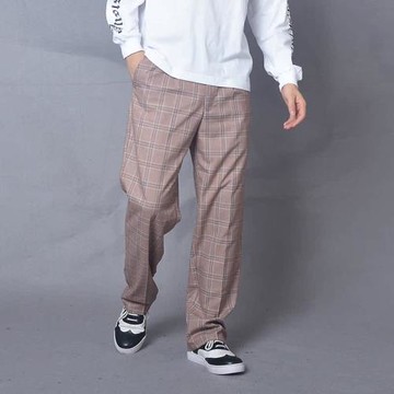 學院風百搭popping墜感西褲男ins直筒米色格紋褲子機械舞服裝
