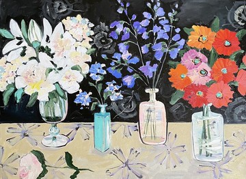 牡丹和百日草，布面油畫，野獸派藝術，馬蒂斯靈感，裝飾