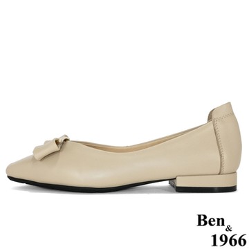 Ben&1966高級頭層羊皮經典低跟包鞋-杏(208192)
