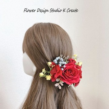 紅色玫瑰與黃色小碎花頭飾 美女與野獸 婚禮 紅色 玫瑰 薔薇 結婚式 發表會 髮飾 宴會