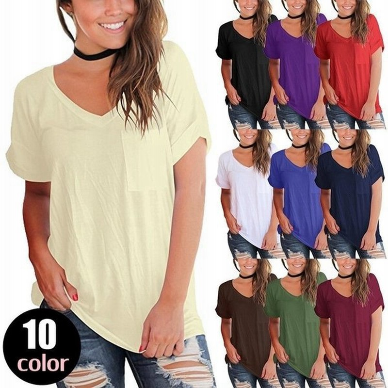カットソーtシャツレディース半袖トップス女性シンプルvネック胸ポケット無地カラバリ豊富着回しおしゃれカジュアル 通販 Lineポイント最大get Lineショッピング