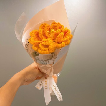 情人節禮盒  客製化禮物2026月金絲蓮花束 - 手織單枝花束