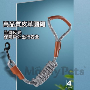 Ｍamy Pets 寵物夜光安全牽繩。皮革握把 1.0cm