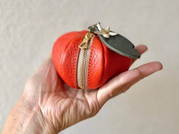 義大利皮革橘子造型零錢包（附花朵款式）