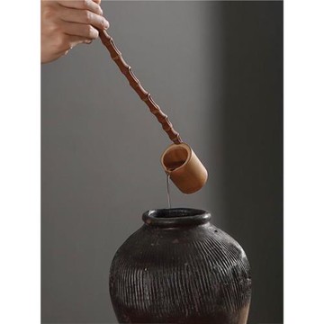 竹制水瓢打酒勺竹舀水勺分酒器打酒器木瓢長柄茶勺復古分茶勺茶具