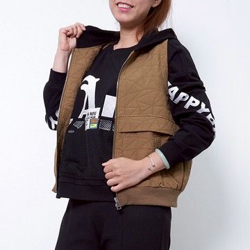 CLL巧玲瓏 藝術紋路撞色連帽背心 3674826