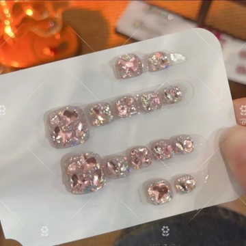 💖台灣出貨💖純手工穿戴爆閃可愛新款甜美獨角獸粉鉆高級美甲可拆卸腳甲12片裝