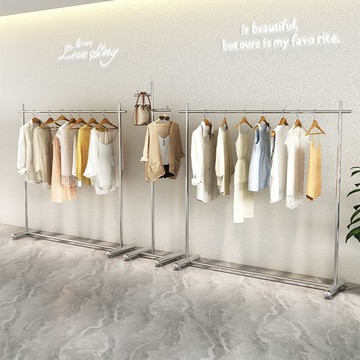 服裝展示架落地式不銹鋼拉絲掛衣架女裝店正掛中島架簡約陳列架子