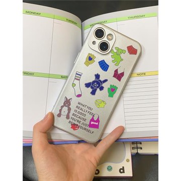 美好商店MeihaoStore霓虹手繪圖案iPhone14promax手機殼電鍍銀材質