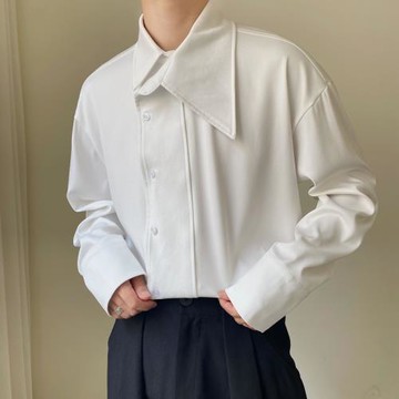 秋季冷淡風簡約垂感長袖襯衣男休閑百搭翻領小眾禁欲系襯衫打底衫