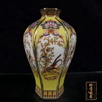 景德鎮仿古瓷器家居客廳裝飾瓷花瓶描金琺瑯彩花鳥圖六方梅瓶擺件推薦| 台灣樂天市場| LINE購物