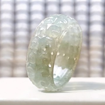 冰種翡翠雕花戒指戒圈 | 國際20圍 | 天然緬甸玉A貨翡翠 | 送禮